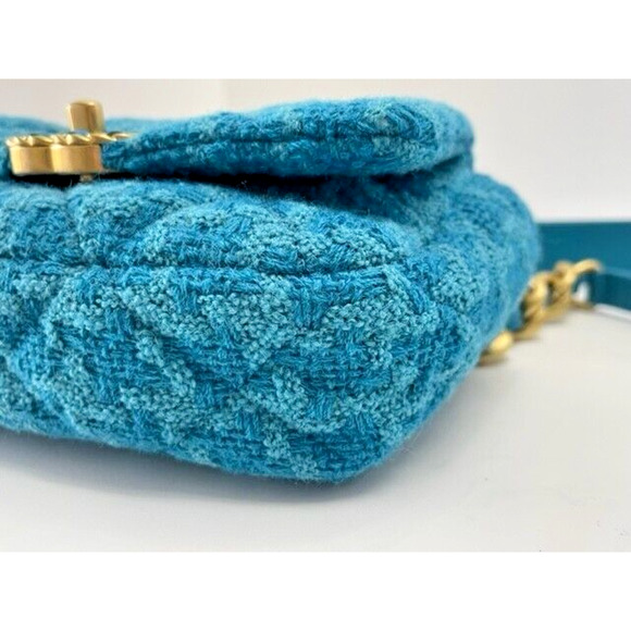 Chanel 19 Blue Turquoise GOLD SILVER MIXED METAL Tweed Crossbody Belt Waist bag - Picture 9 of 16